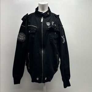 Basic Code Jacket Military Bomber Coat Cotton Full Zip Patches Black Mens Larfe